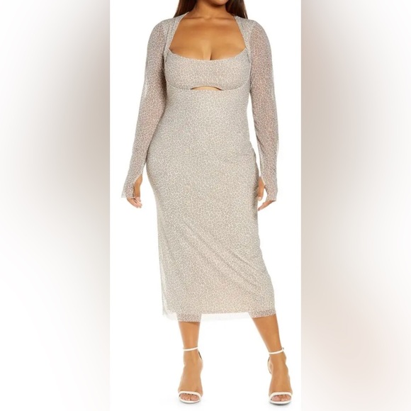 AFRM Leopard Print Kellen Cutout Midi Dress, sz 2X - Picture 2 of 14
